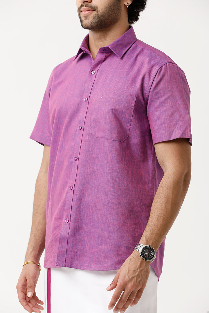 UATHAYAM Varna Matching Dhoti & Shirt Set Half Sleeves Light Purple-11019