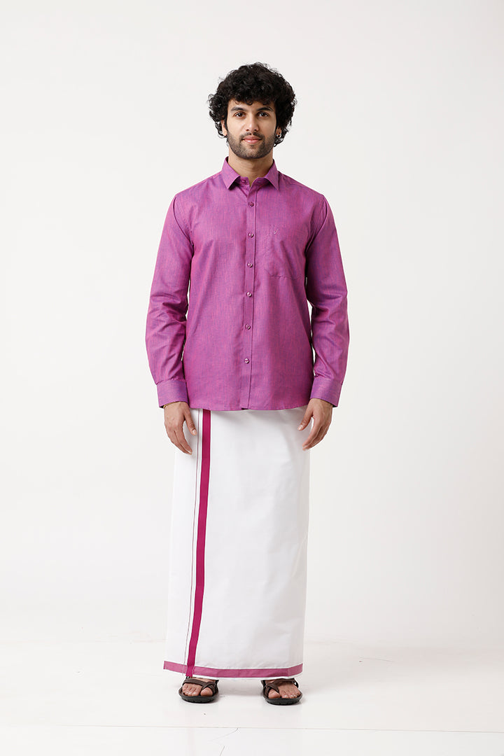 UATHAYAM Varna Matching Dhoti & Shirt Set Full Sleeves Light Purple-11019