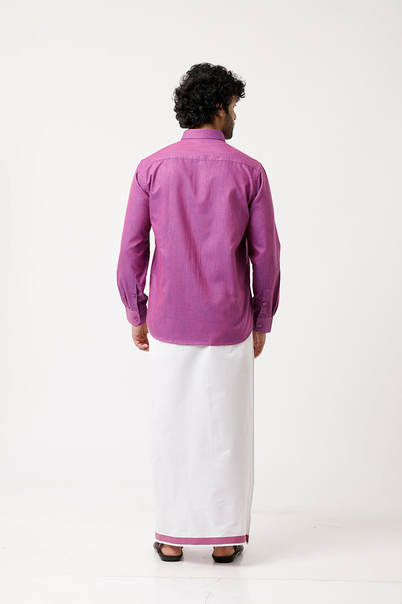 Varna - Light Purple Matching Shirt and Single Dhoti Set For Men | Uathayam