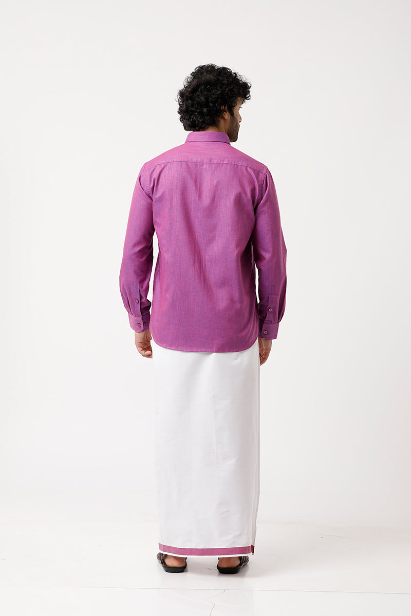 Varna Matching Double Dhoti & Shirt Set Half Sleeves Light Purple-11019