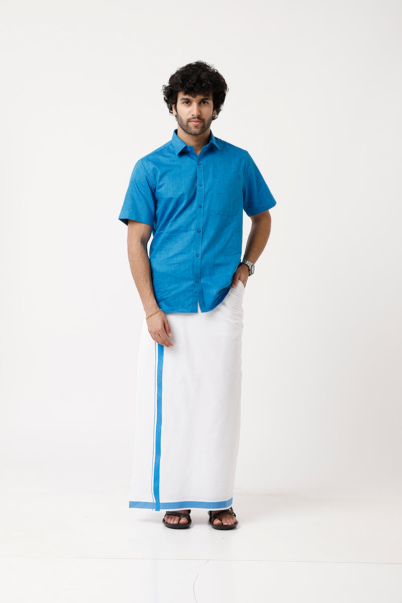 Varna Matching Dhoti & Shirt Set Half Sleeves Royal Blue-11020