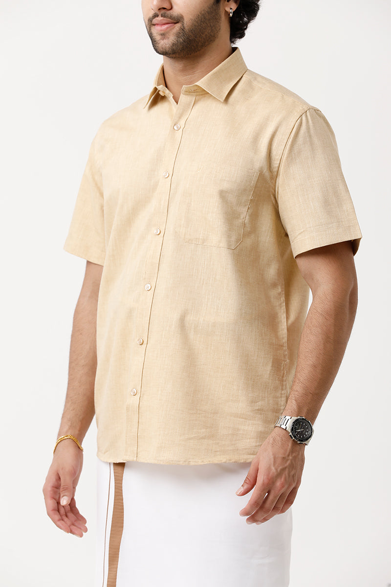 Varna Matching Double Dhoti & Shirt Set Half Sleeves Tan-11011