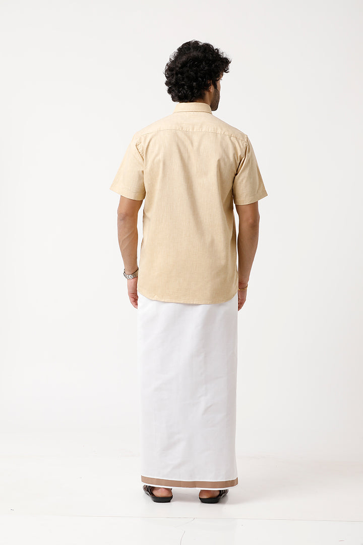 Varna Matching Double Dhoti & Shirt Set Half Sleeves Tan-11011