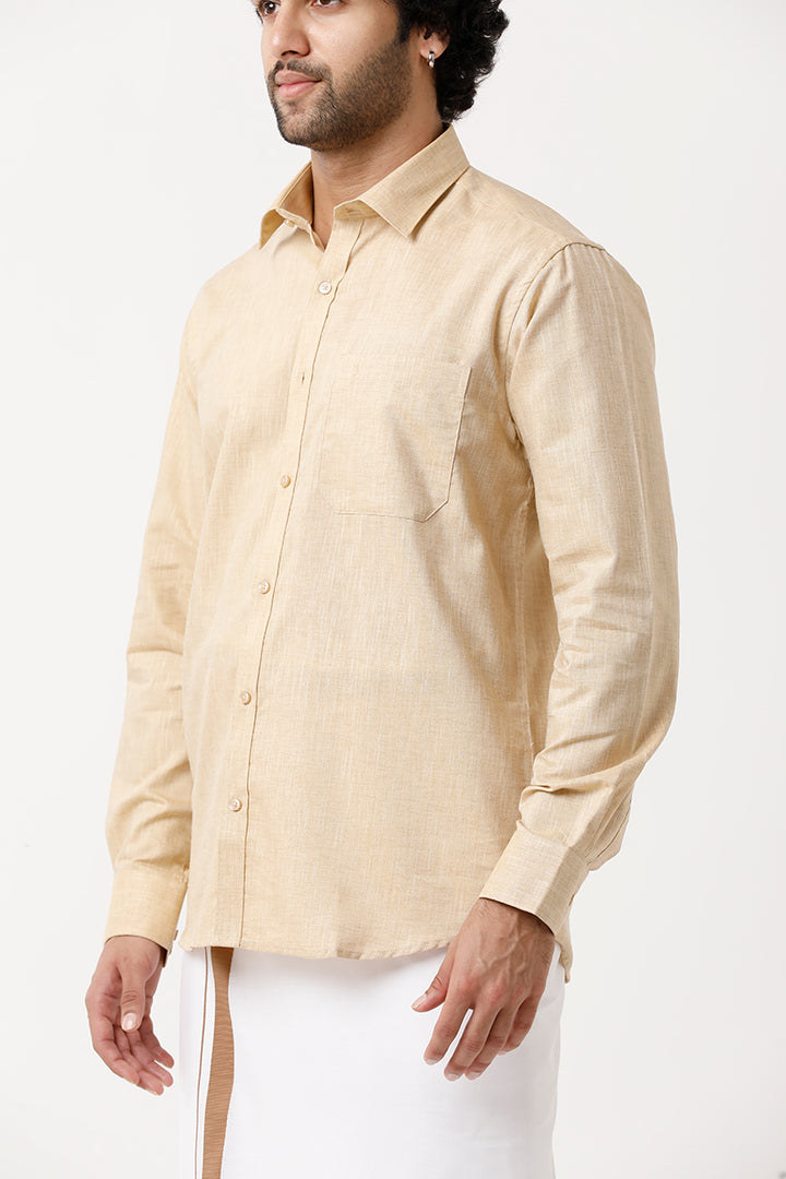 Varna Matching Double Dhoti & Shirt Set Full Sleeves Tan-11011