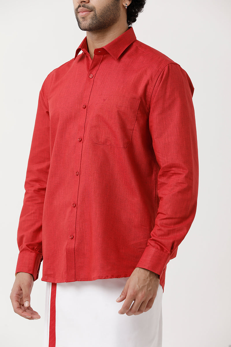UATHAYAM Varna Matching Dhoti & Shirt Set Full Sleeves Soft Red-11026