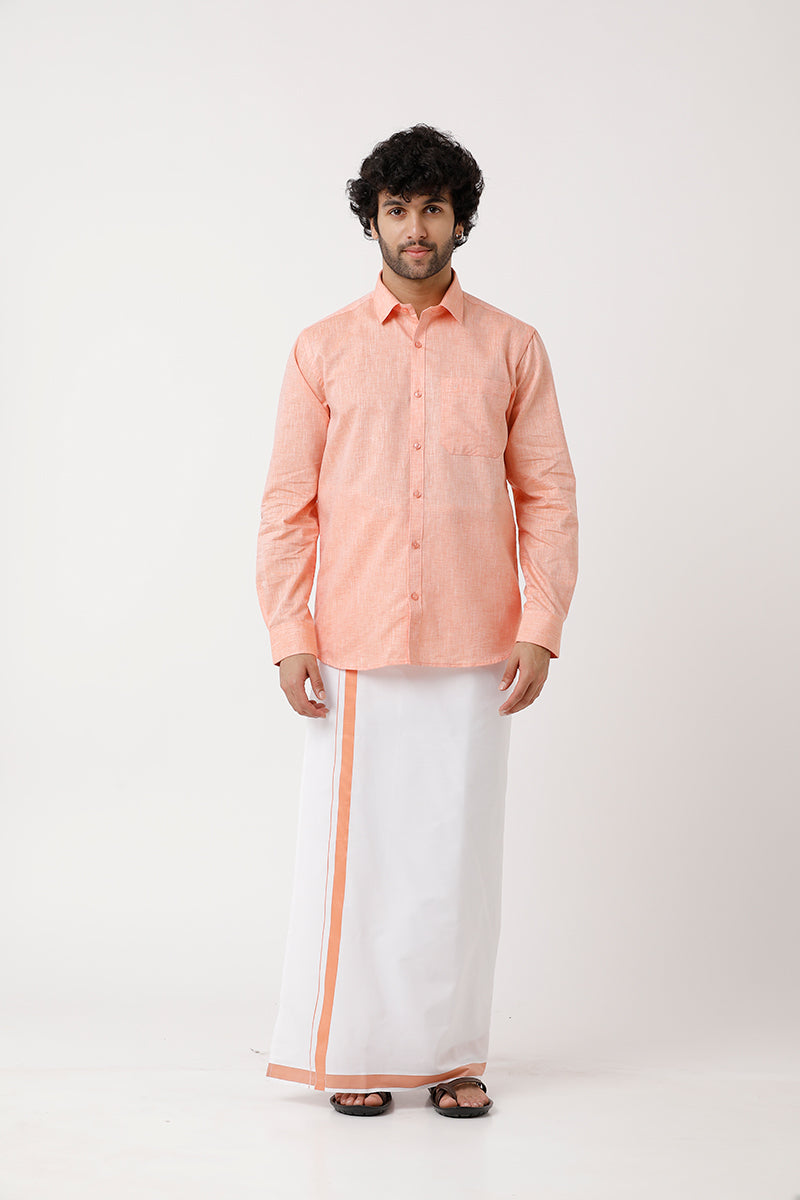 UATHAYAM Varna Matching Dhoti & Shirt Set Full Sleeves Lemonade -11027