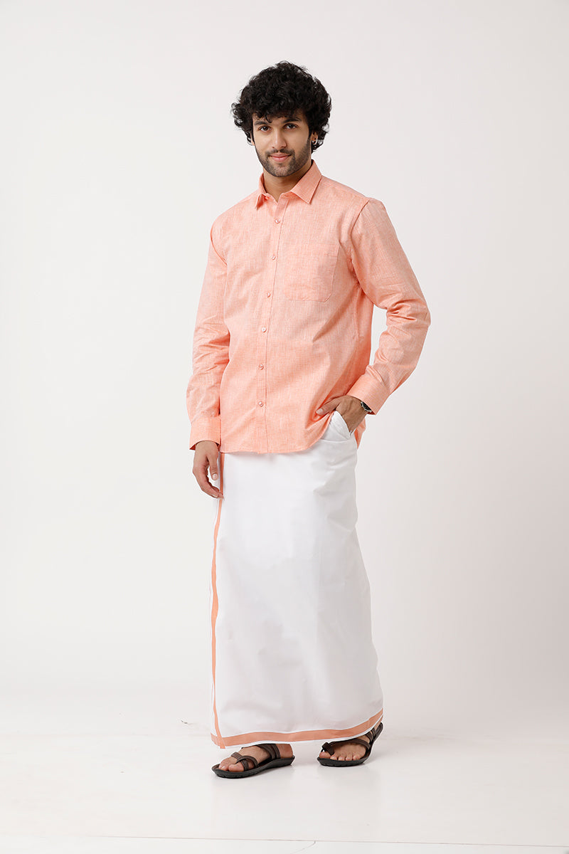 UATHAYAM Varna Matching Dhoti & Shirt Set Full Sleeves Lemonade -11027