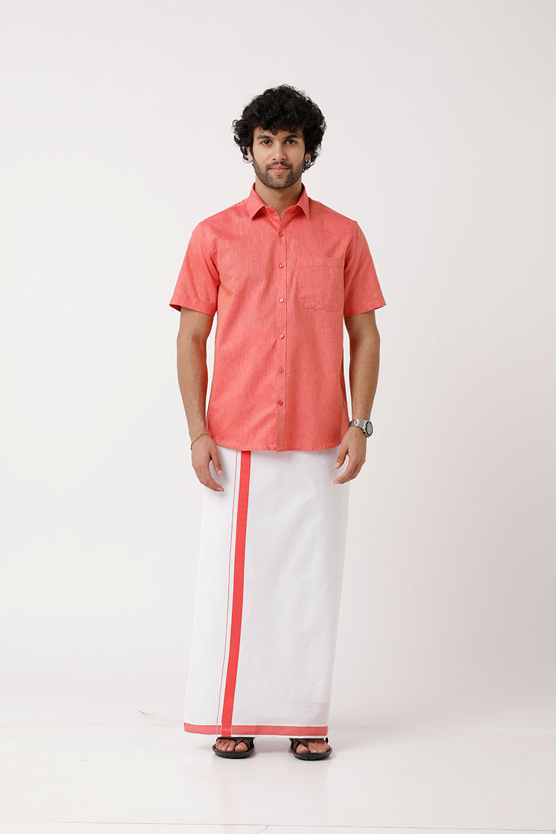 Uathayam Varna Dark Rose Color Single Fancy Border Fixit Dhoti For Men - VA11030