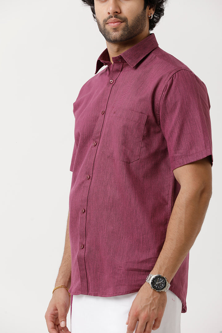 UATHAYAM Varna Matching Dhoti & Shirt Set Half Sleeves Plum-11028