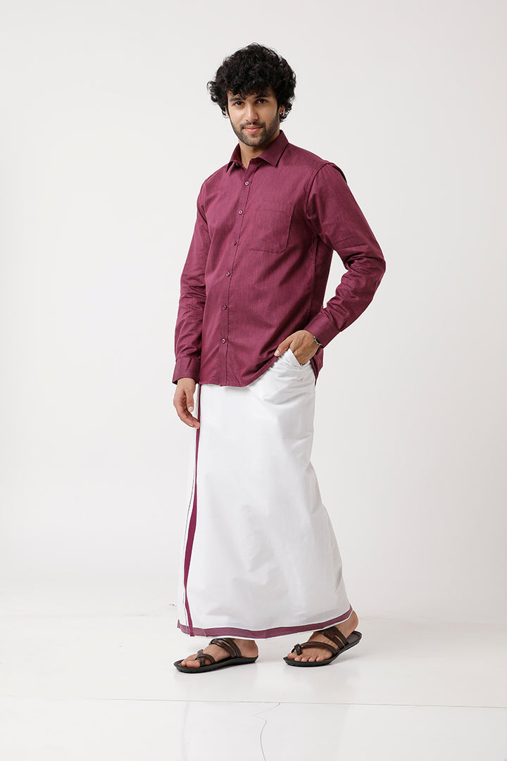 UATHAYAM Varna Matching Dhoti & Shirt Set Full Sleeves Plum -11028