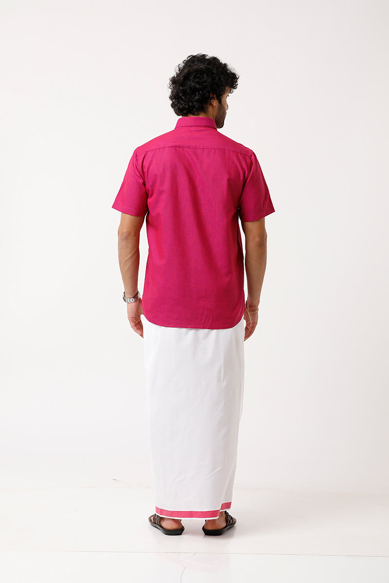 UATHAYAM Varna Matching Dhoti & Shirt Set Half Sleeves Soft Pink -11021