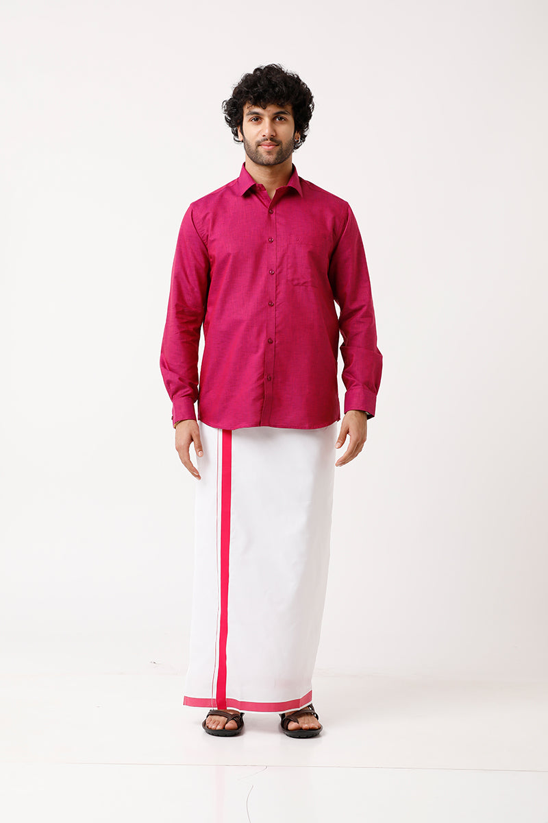 Varna Matching Dhoti & Shirt Set Full Sleeves Soft Red-11021