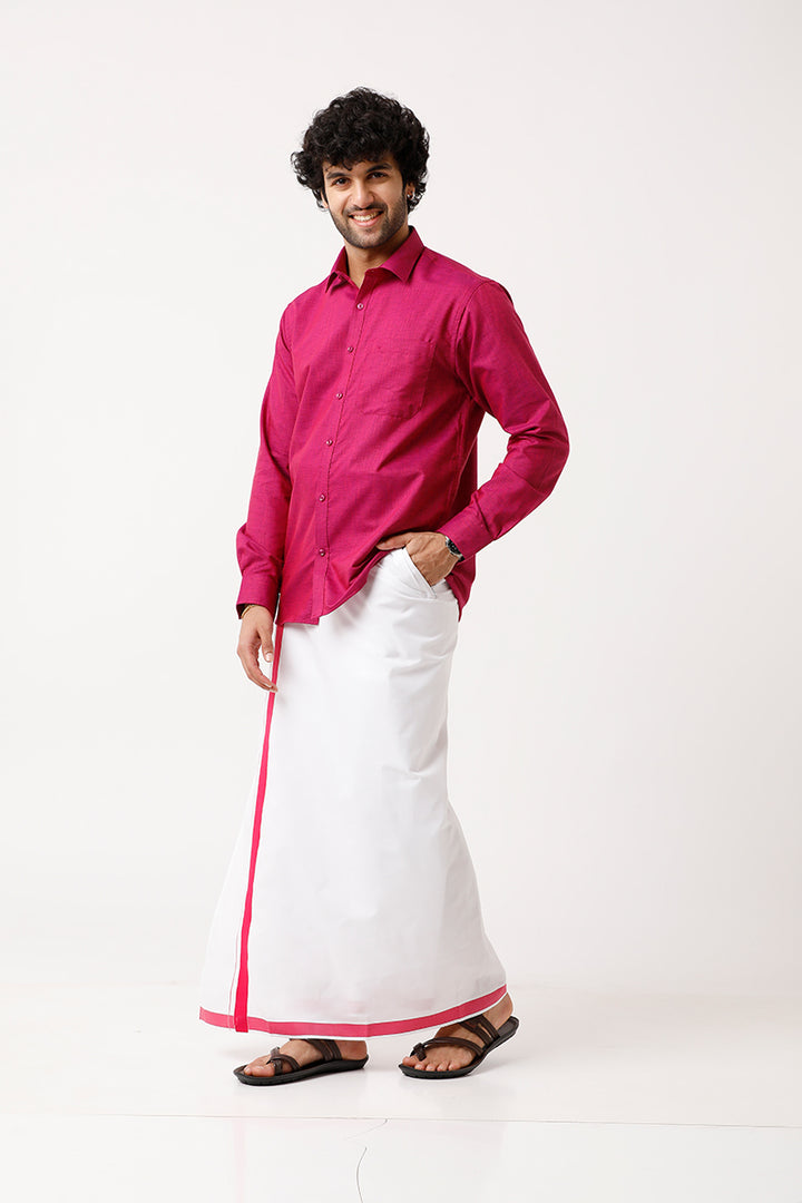 Varna Matching Dhoti & Shirt Set Full Sleeves Soft Red-11021
