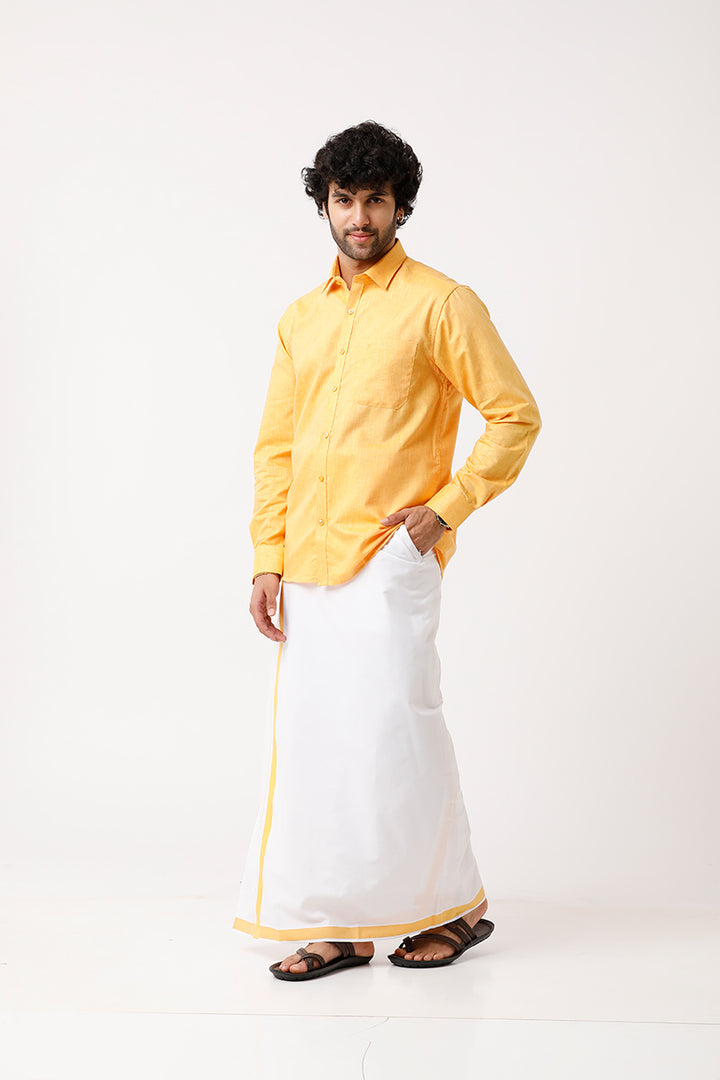 Varna Matching Dhoti & Shirt Set Full Sleeves Yellow -11029