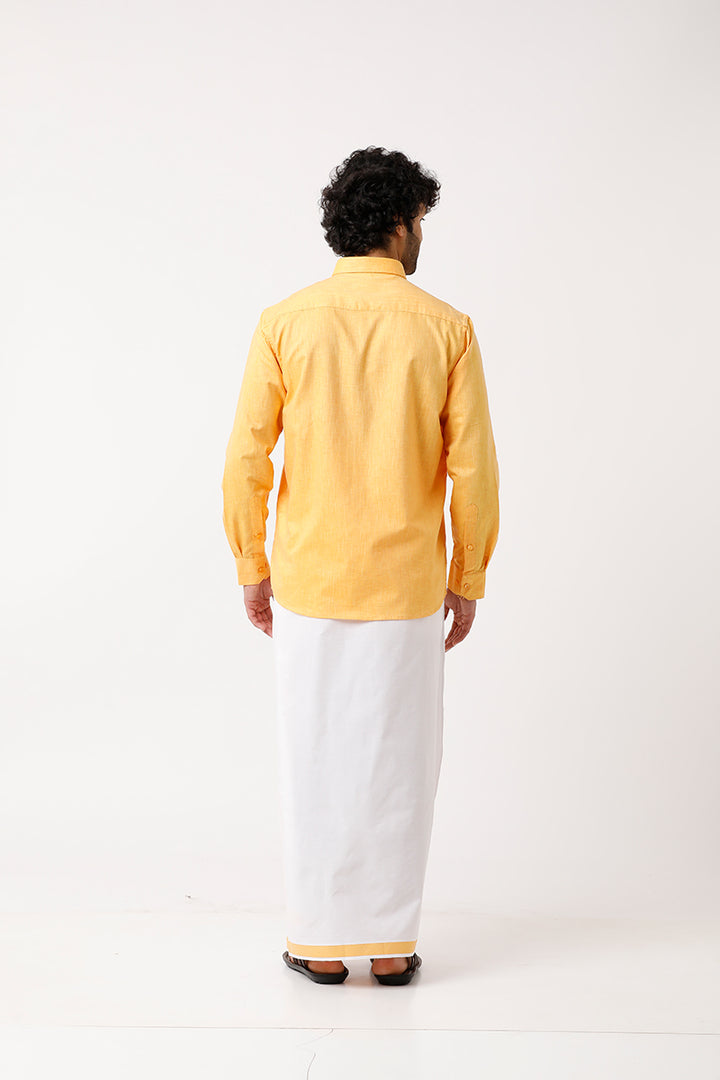 UATHAYAM Varna Matching Dhoti & Shirt Set Full Sleeves Yellow -11029