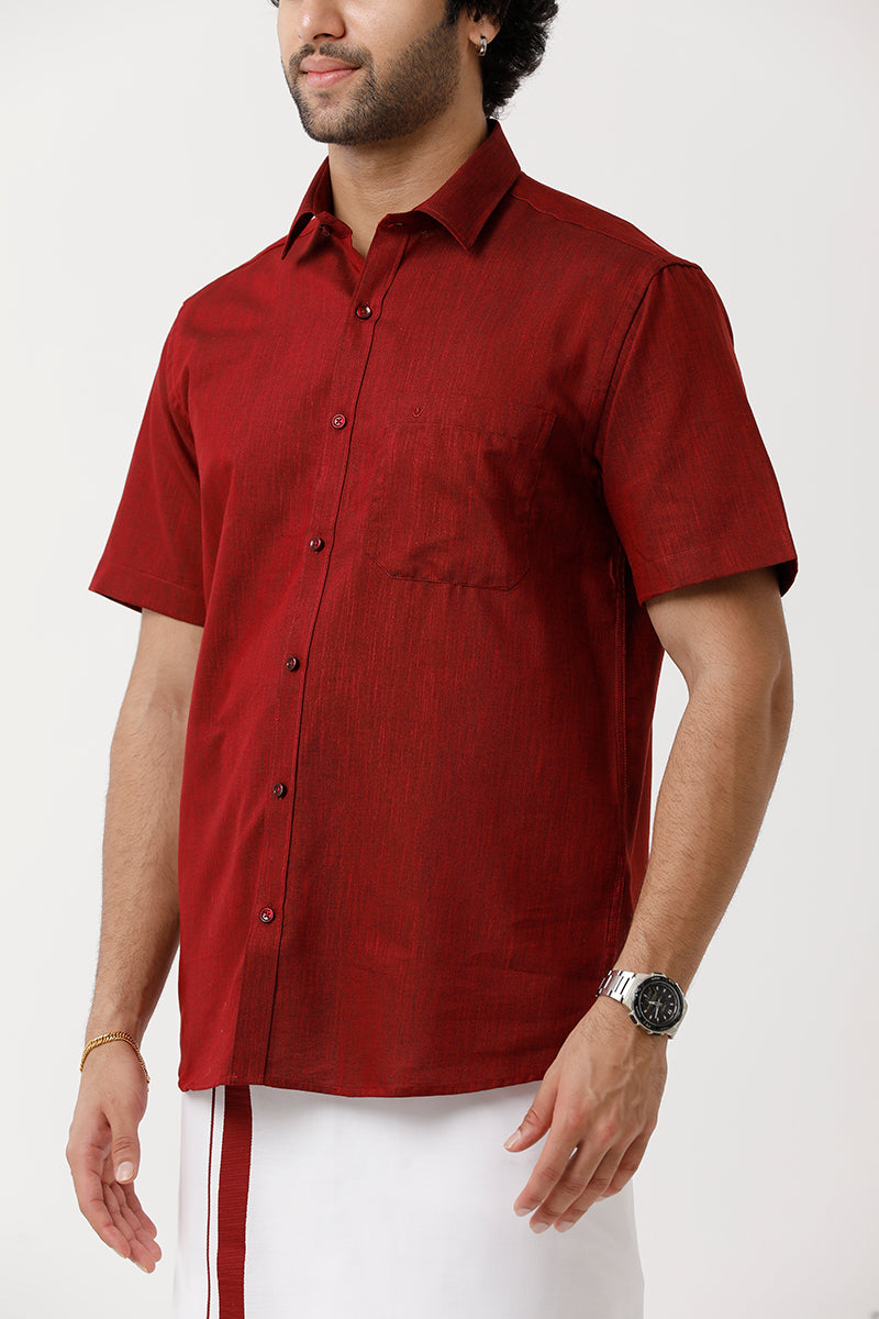 Varna Matching Double Dhoti & Shirt Set Half Sleeves Maroon-11023
