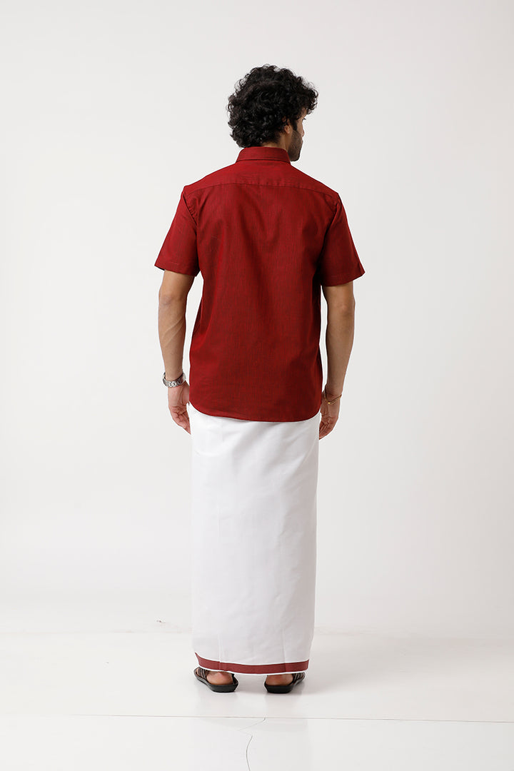 Varna Matching Double Dhoti & Shirt Set Half Sleeves Maroon-11023