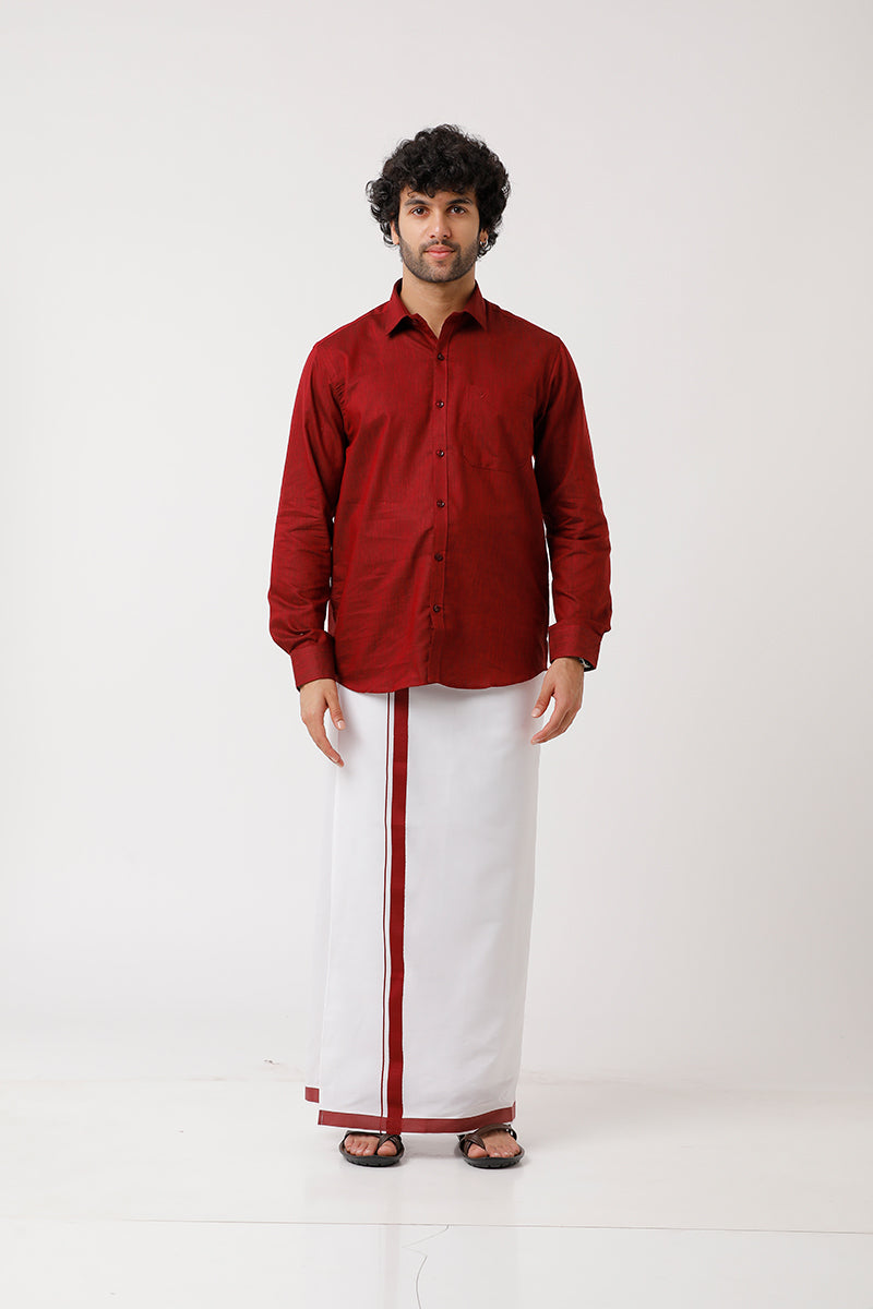 Varna Matching Double Dhoti & Shirt Set Full Sleeves Maroon-11023