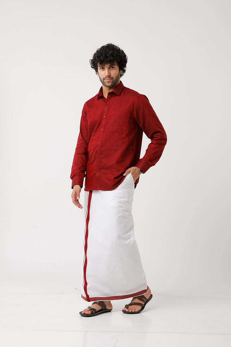 UATHAYAM Varna Matching Dhoti & Shirt Set Full Sleeves Maroon-11023