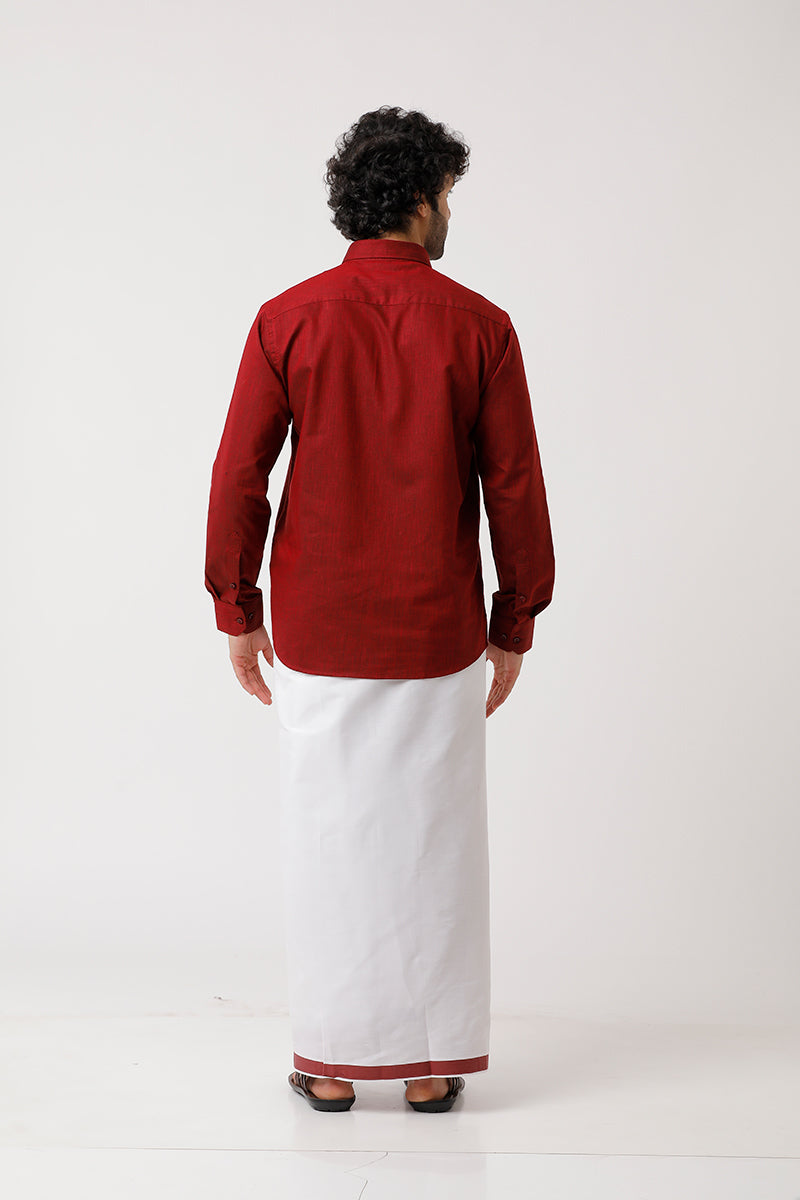 UATHAYAM Varna Matching Dhoti & Shirt Set Full Sleeves Maroon-11023