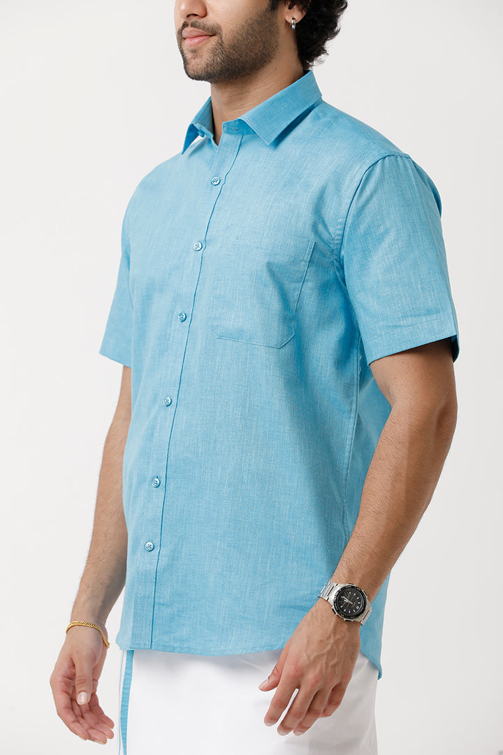 Varna Matching Dhoti & Shirt Set Half Sleeves Light Blue-11014