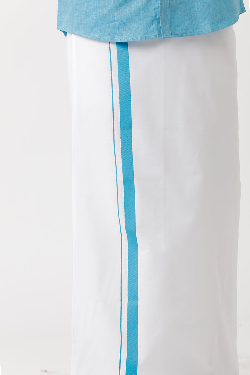 Varna Matching Double Dhoti & Shirt Set Full Sleeves Light Blue-11014