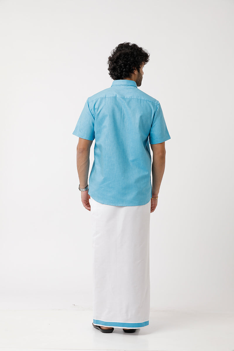 Varna Matching Dhoti & Shirt Set Half Sleeves Light Blue-11014