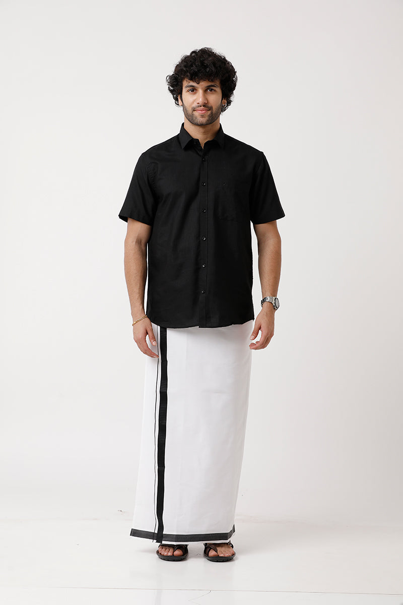 Varna Matching Double Dhoti & Shirt Set Half Sleeves Black-11031