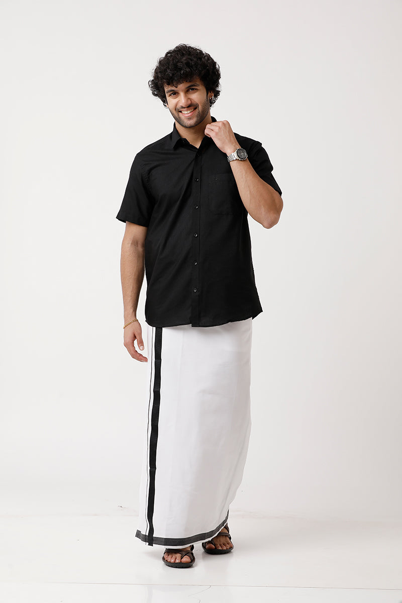 Uathayam Varna Black Color Single Fancy Border Fixit Dhoti For Men - VA11031