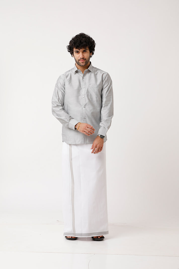 Uathayam Divine Silver Grey Color Single Fancy Border Dhoti For Men - DIV13911
