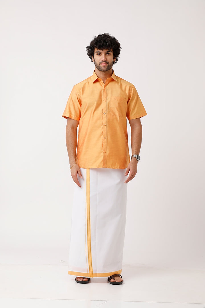 Uathayam Divine Golden Yellow Color Single Fancy Border Dhoti For Men - DIV13903