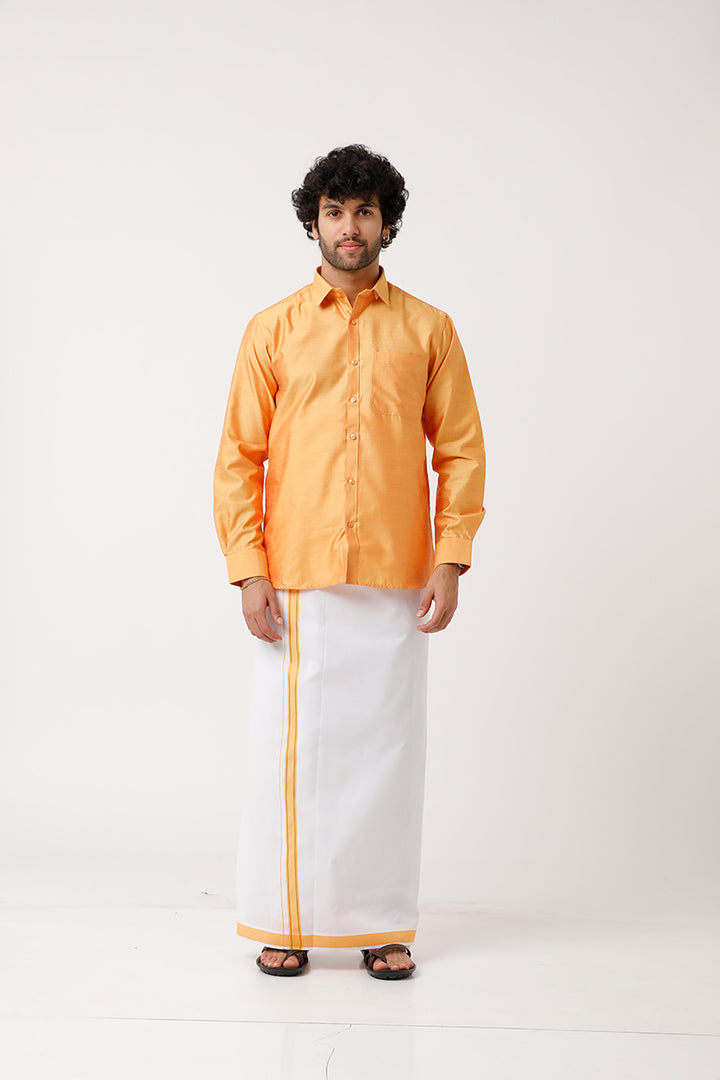 Golden Yellow With Fancy Border Dhoti Matching Set  - DIV13903F