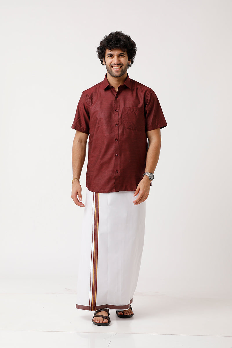 Blood Red With Fancy Border Dhoti Matching Set  - DIV13912H