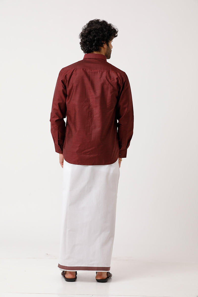Blood Red With Fancy Border Dhoti Matching Set  - DIV13912F