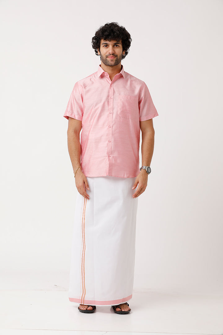 Uathayam Divine Pink Color Single Fancy Border Dhoti For Men - DIV13910