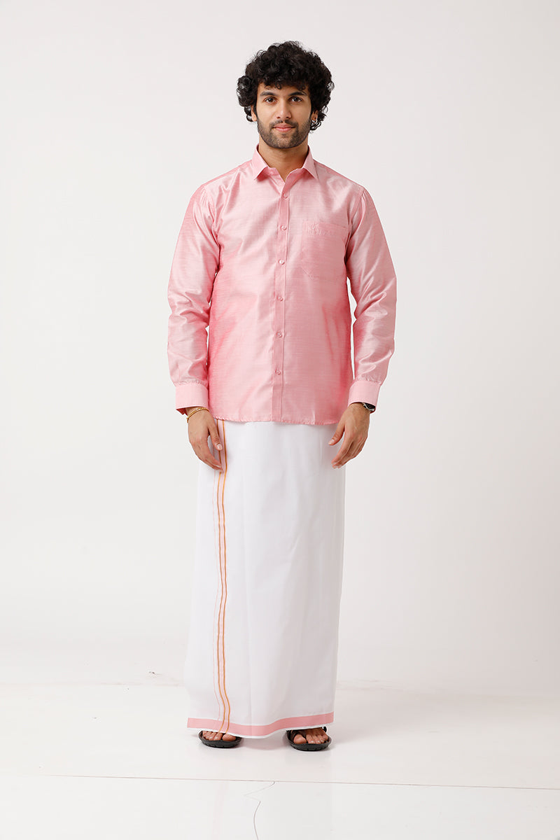 Mens Silk Solid Shirt Full Sleeves - Dark Pink SF02