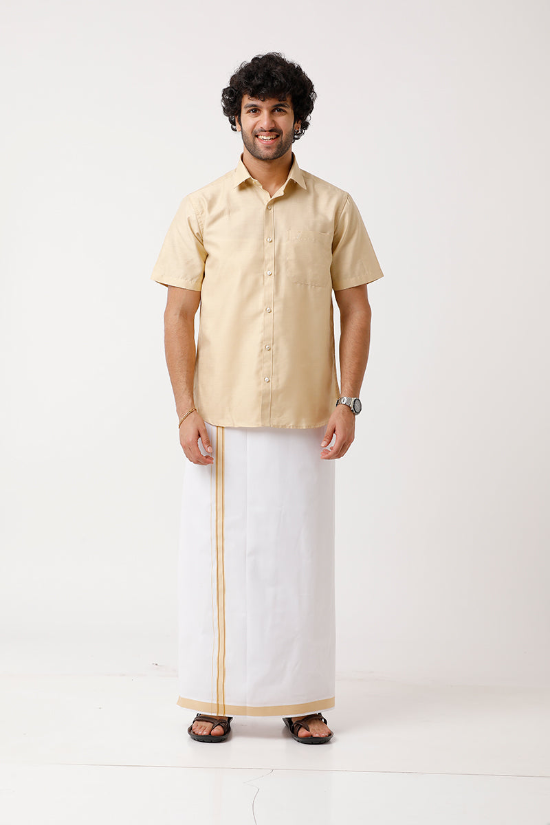 Uathayam Divine Flaxen Sandal Color Single Fancy Border Dhoti for Men - DIV13901