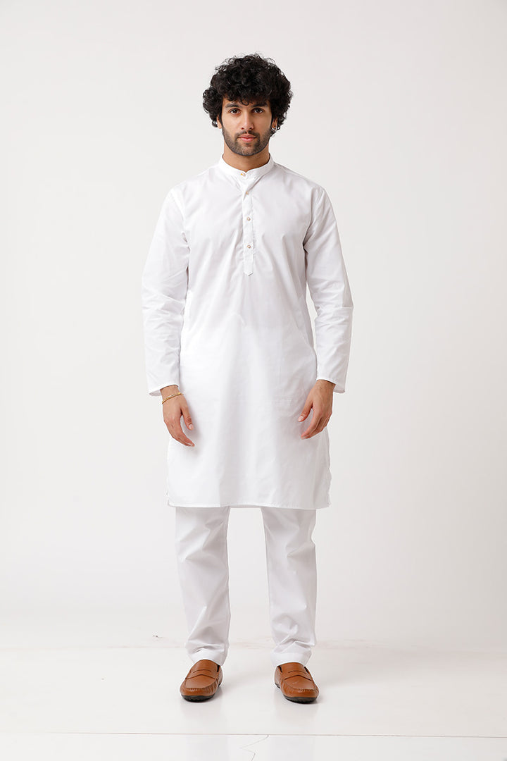 UATHAYAM  Classic white Color Knee Length Solid Regular Fit Kurta For Men