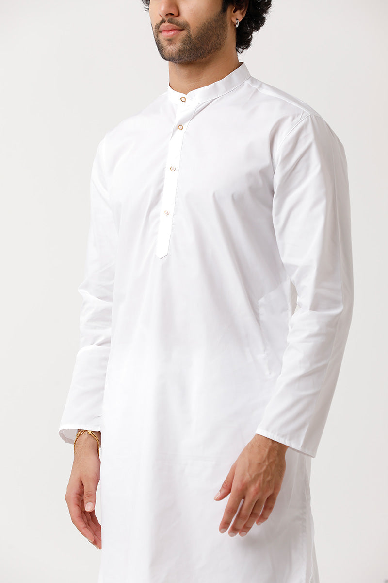 UATHAYAM  Classic white Color Knee Length Solid Regular Fit Kurta For Men