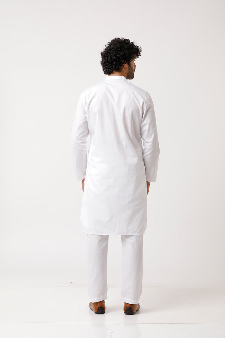 UATHAYAM  Classic white Color Knee Length Solid Regular Fit Kurta For Men