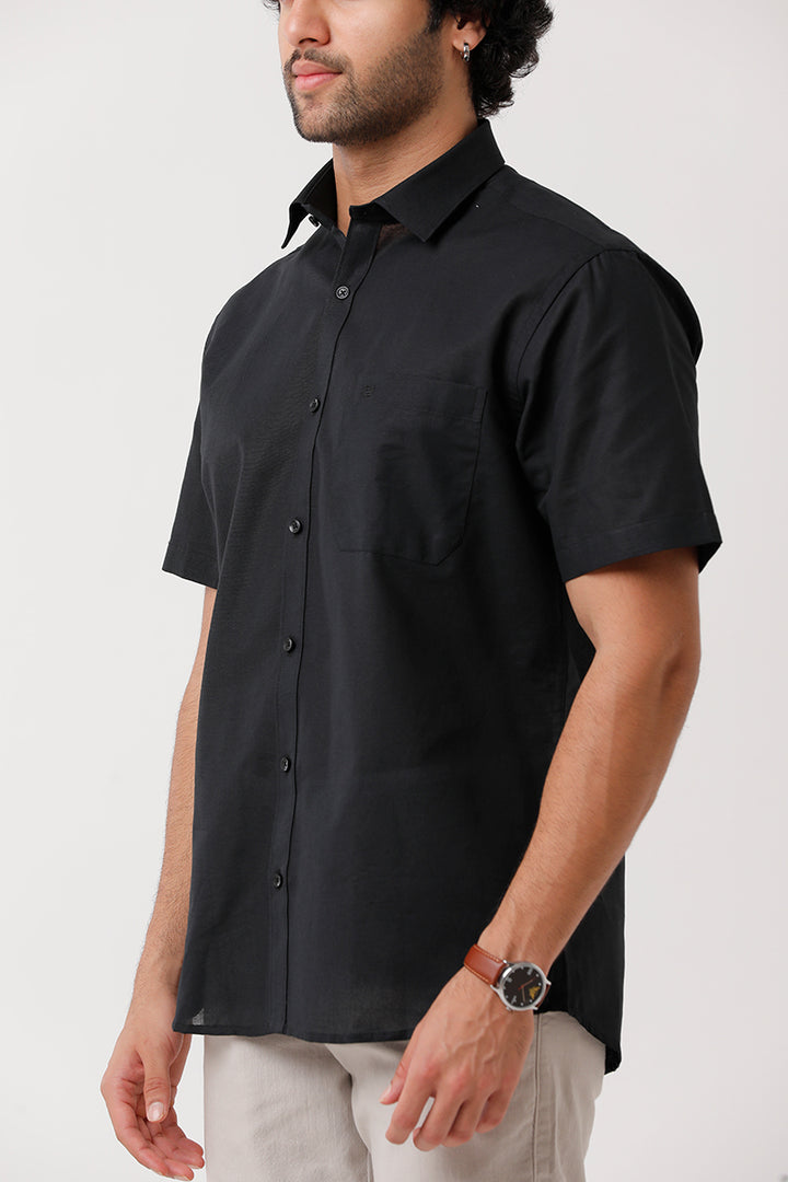 Ariser Jute Classic Black 100% Cotton Half Sleeve Solid Smart Fit Formal Shirt For Men