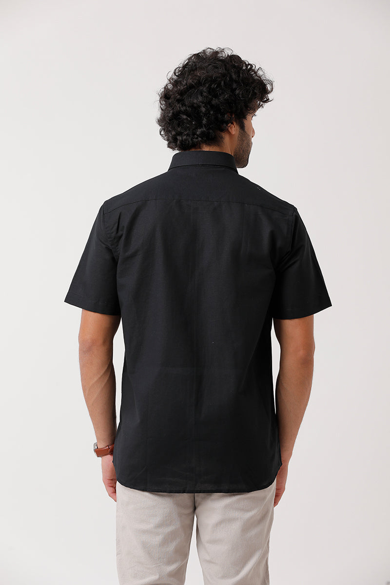 Ariser Jute Classic Black 100% Cotton Half Sleeve Solid Smart Fit Formal Shirt For Men