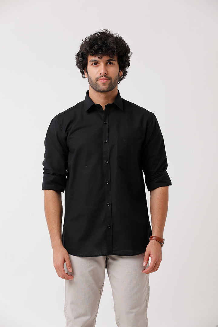 Ariser Jute Classic Black Cotton Blend Full Sleeve Solid Smart Fit Formal Shirt For Men