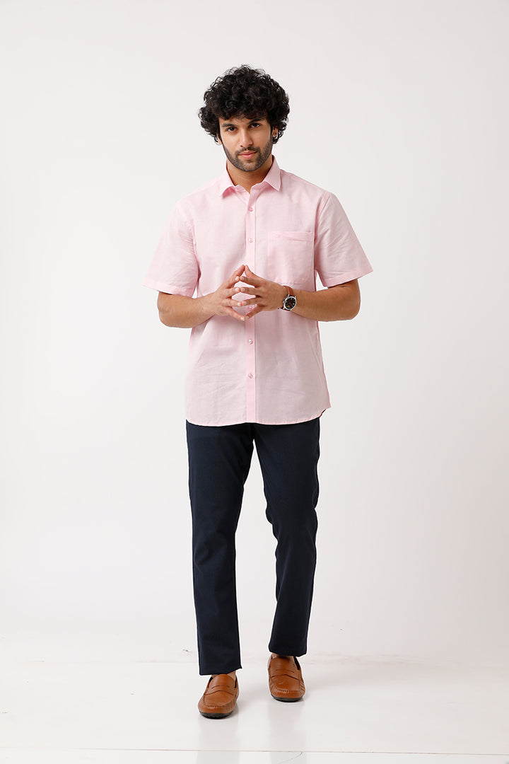 Ariser Jute Classic Soft Pink 100% Cotton Half Sleeve Solid Smart Fit Formal Shirt For Men