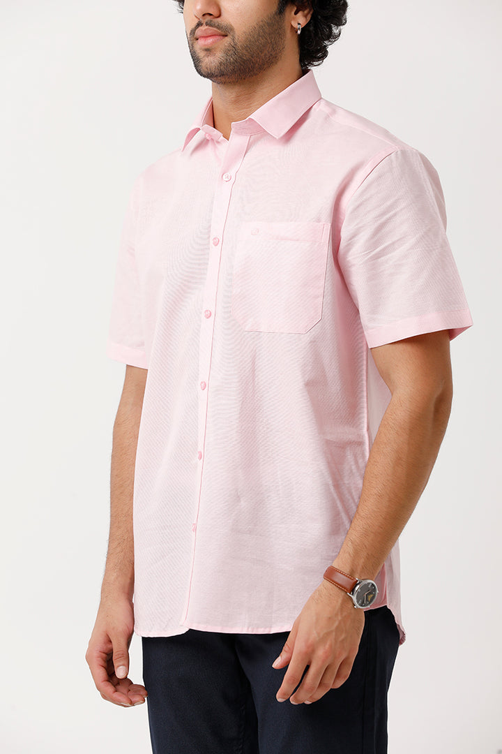 Ariser Jute Classic Soft Pink 100% Cotton Half Sleeve Solid Smart Fit Formal Shirt For Men