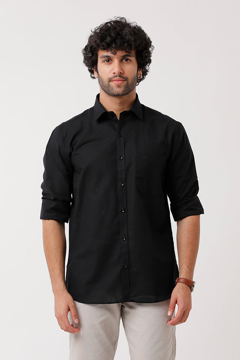 Ariser Jute Classic Black 100% Cotton Full Sleeve Solid Smart Fit Formal Shirt For Men