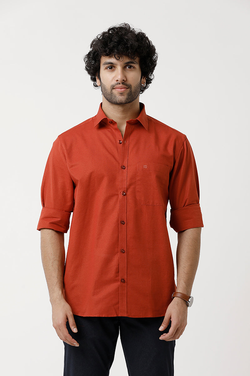 Ariser Jute Classic Kavi Orange Color Cotton Blend Full Sleeve Solid Smart Fit Formal Shirt For Men
