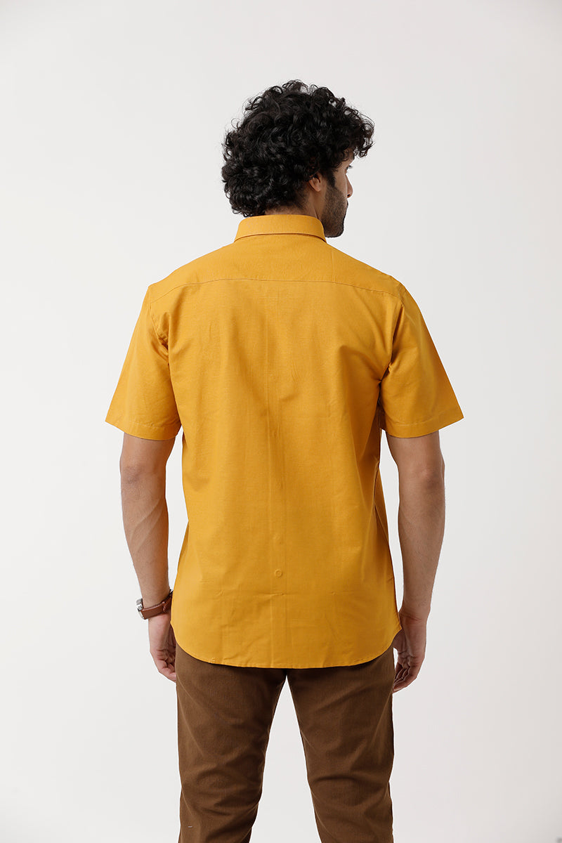 Ariser Jute Classic Mustard Yellow 100% Cotton Half Sleeve Solid Smart Fit Formal Shirt For Men