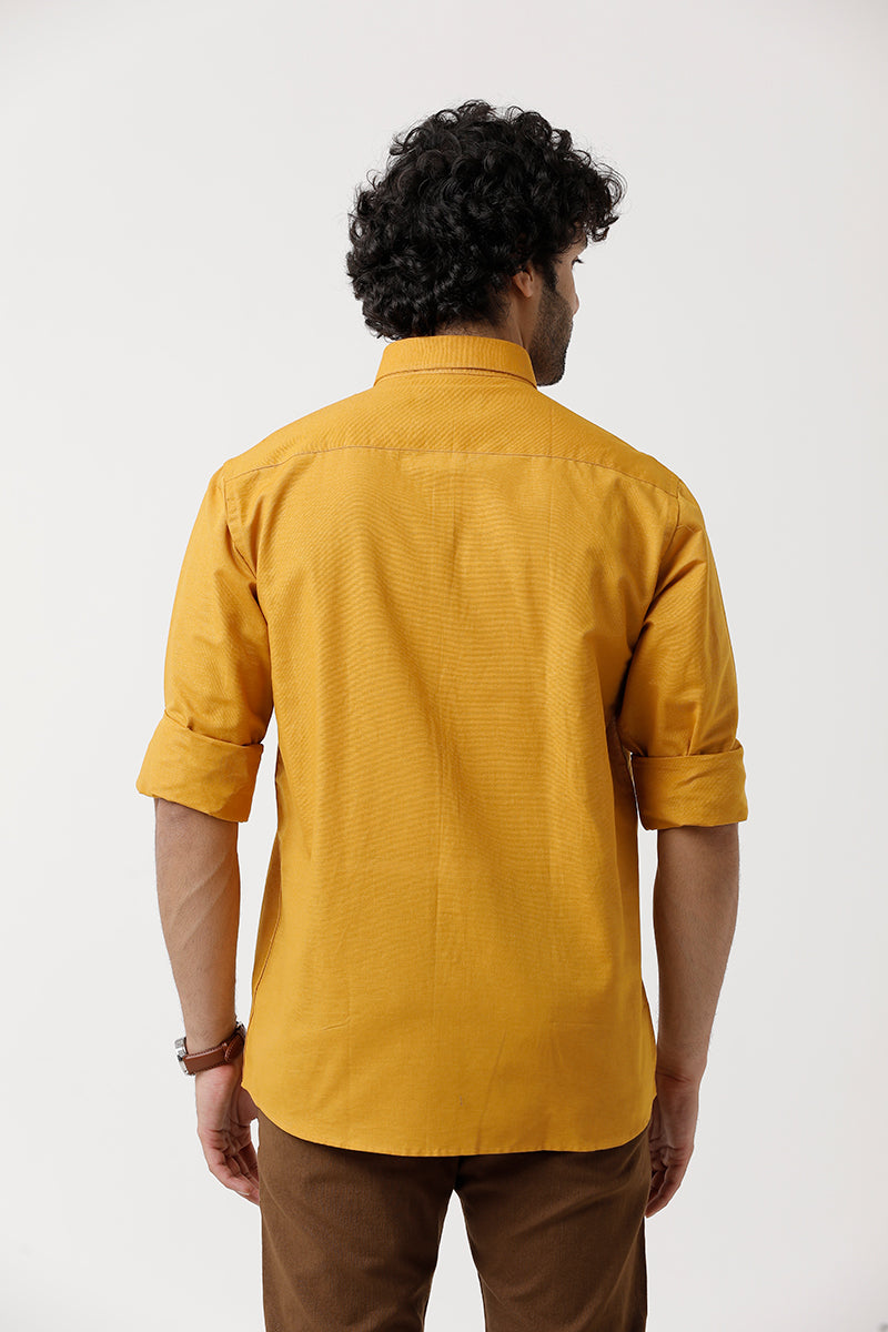Ariser Jute Classic Mustard Yellow Cotton Blend Full Sleeve Solid Smart Fit Formal Shirt For Men