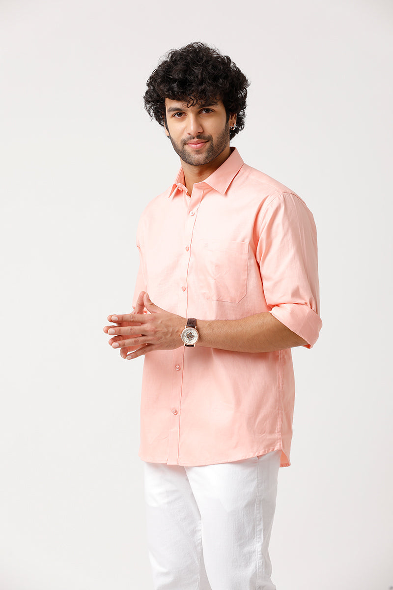 Ariser Aston Pastel Peach Color Cotton Solid Smart Fit Formal Shirt For Men
